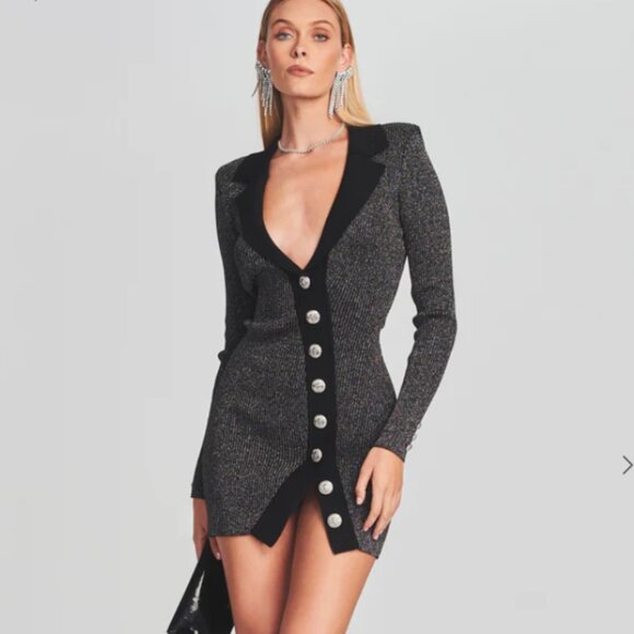 Retrofete Mimi Rib Knit Dress Metallic Black and Silver, Size Small - Picture 2 of 8